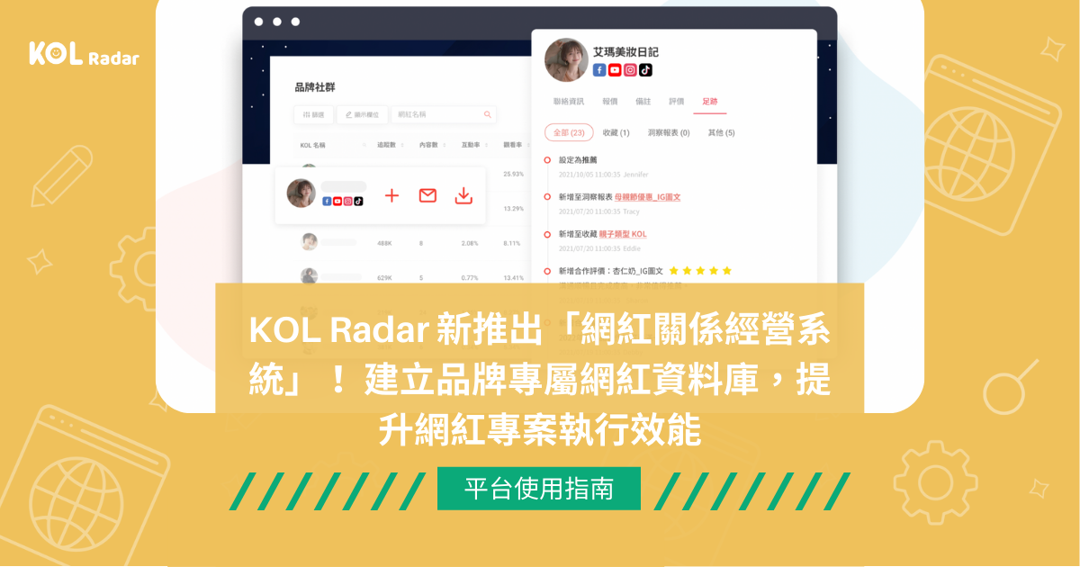 ＜img src="IRM 文章封面.png" alt="KOL Radar 新推出「網紅關係經營系統」！ 建立品牌專屬網紅資料庫，提升網紅專案執行效能"＞